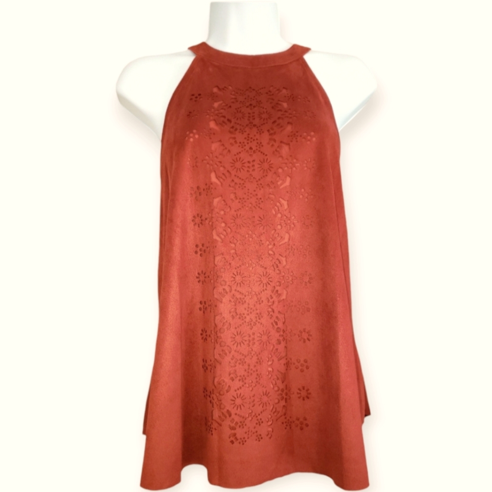 Altar'd State orange cut out faux suede high neck tank top blouse Womens Medium